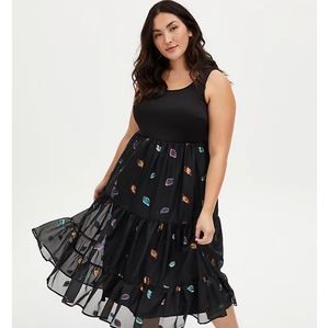 Torrid Feather Tulle & Scuba Tiered Tea Length Dress, Size 3